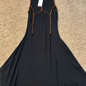 Chic Black Maxi Dress with Orange Trim